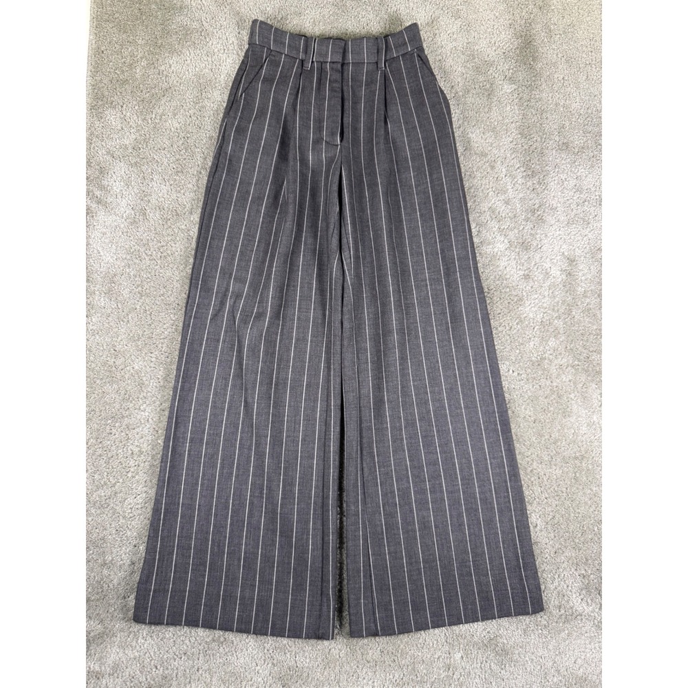 Abercrombie & Fitch Grey Pinstripe Wide Leg Pleated Trousers Pants Size 00S 24